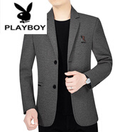 花花公子（PLAYBOY）羊毛呢春秋中青年男士西服外套休閑夾克薄款小西裝爸爸裝上衣男 62188深灰 175/L