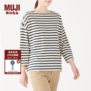 無(wú)印良品 MUJI 女式 粗棉線(xiàn) 天竺編織 落肩T恤 W9AB147 原色X橫條 XS-S