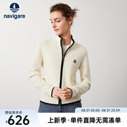 Navigare意大利小帆船羊毛衫女士秋冬季半高領(lǐng)彈力休閑毛衣通勤針織開(kāi)衫女 科技白/黑 S