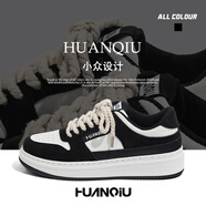 環(huán)球（HUANQIU）板鞋男春秋新款國潮青花瓷色潮流鞋子男休閑輕便潮牌潮鞋 白黑色 39