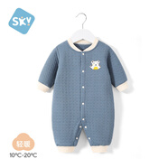 舒貝怡嬰兒衣服新生兒連體衣純棉周歲寶寶爬爬服春秋滿月保暖哈衣藍(lán)73