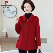 皮爾卡丹（pierre cardin）新款媽媽西裝領(lǐng)毛呢外套女秋冬大碼氣質(zhì)休閑雙面絨大衣女40歲50 紅色 L