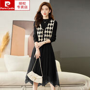 皮爾卡丹（pierre cardin）早秋穿搭針織連衣裙女春秋冬2025新款氣質(zhì)馬甲背心毛衣裙兩件套裝 黑色 M