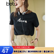 betu百圖女裝春裝新款寬松韓版卡通印花短袖T恤ins潮JD2102T08 黑色 M