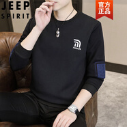 JEEP SPIRIT秋冬季青年長袖衛(wèi)衣男寬松帥氣潮流純棉大學(xué)生高中生t恤薄款顯瘦 1153-背面春秋款 黑色 XL 【建議120-135斤】