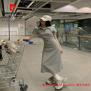 皮爾卡丹（pierre cardin）POLO領(lǐng)刺繡連衣裙女夏季2025年新款韓系氣質(zhì)收腰顯瘦短袖包臀裙子 灰色長(zhǎng)款 S