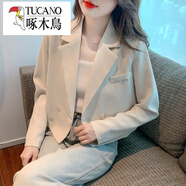 啄木鳥(niǎo)（TUCANO）小西裝女春秋季2025新款短款西服設計感炸街外套長(cháng)袖上衣女外穿潮 杏色【網(wǎng)紅女款年輕款輕奢歐貨甜 M