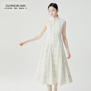 哥弟（GIRDEAR）女裝清雅新中式小立領(lǐng)肌理印花無袖純棉洋裝連衣長裙1500535 淡雅綠 L (4碼)