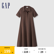 Gap女裝翻領(lǐng)刺繡logo短袖針織連衣裙簡約長裙680487 棕色 165/84A(M) 亞洲尺碼