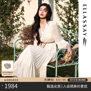 歌力思（ELLASSAY）博主同款25春夏新款法式浪漫優(yōu)雅緞面光澤波西米亞度假連衣裙女 珠光白 L