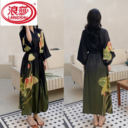 浪莎（LangSha）睡袍女夏款冰絲薄款國風(fēng)復古日式漢服晨袍睡衣長(cháng)款公主時(shí)尚浴袍衣 橫塘溪客 均小碼 155cm以上,80-140斤
