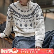 馬登女裝 費爾島提花毛衣復古氛圍感秋季針織衫保暖上衣打底衫女秋季 米白色 馬登工裝 S