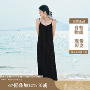 茵曼女裝吊帶碎花印花連衣裙春夏季海邊度假風(fēng)長(zhǎng)裙子 黑色 L