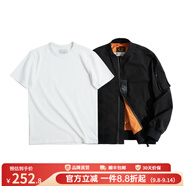馬登工裝美式空中MA1飛行員夾克軍事風短款外套復古棒球服男潮秋上衣 黑夾克+300G米白短t組合 S