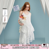 UNIFREE【明星同款】蕾絲吊帶連衣裙不規(guī)則純欲中長款蛋糕裙 白色 2XL