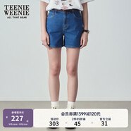 Teenie Weenie小熊女裝夏季簡約時尚牛仔短褲時尚高腰褲子女韓版 深藍色 XS (155)