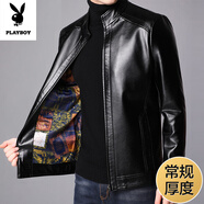 花花公子（PLAYBOY）海寧真皮皮衣男秋冬加絨加厚軟皮夾克男士中老年爸爸裝羊皮外套暖 1961黑色【厚度】 常規(guī) M 170（110-120斤）