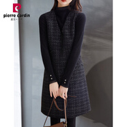 皮爾卡丹（pierre cardin）小香風(fēng)背心裙女2025春秋季新款馬甲毛呢內(nèi)搭打底無(wú)袖連衣裙中長(zhǎng)款 黑色 M