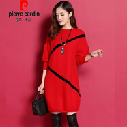 皮爾卡丹（pierre cardin）【加絨加厚200斤可穿】連衣裙韓版新款大碼女裝寬松顯瘦中長(cháng)簡(jiǎn)約 紅色【版加厚加絨】 2XL 135-150斤