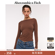 ABERCROMBIE & FITCH女裝25秋冬新款性感修身帶胸墊一字領(lǐng)露背長袖T恤KI139-5980 棕色 S (165/88A)