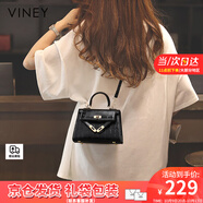 viney包包女包牛皮凱莉包品牌斜挎包輕奢生日禮物送女友老婆 【黑色】高級(jí)感實(shí)用ck風(fēng)手提單肩包