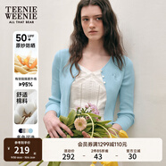 Teenie Weenie【原紗防曬】小熊淑女白色毛衣針織開(kāi)衫長(zhǎng)袖打底衫女空調(diào)衫 淺藍(lán)色 XS (155)