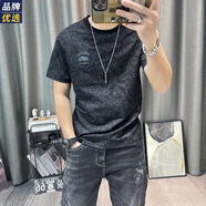 胖東來(lái) DL【央媽推薦】撿漏專柜撤單短袖t恤男士夏季潮牌半截袖冰絲體恤上 摩托黑短袖【單件裝】 M 【建議80-100斤】