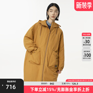 幻走（MOVEUP）2024冬季新款.FUN系列連帽抽繩貼布繡花長(zhǎng)款棉外套女 橙棕 S