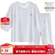 巴布豆兒童睡衣夏季薄款莫代爾家居服男童寶寶冰絲空調(diào)服套裝女童 7分褲套裝 6521 麻灰 140 參考身高135-145