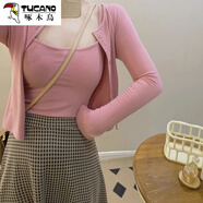 啄木鳥(niǎo)（TUCANO）春秋粉色針織罩衫女披肩外套小坎肩外搭開(kāi)衫加吊帶背心兩件套上衣 粉色 S