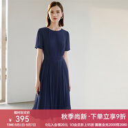 顏域（YANYEE）短袖百褶連衣裙2024夏天新款女裝氣質(zhì)女神范收腰顯瘦氣質(zhì)a字裙 深藍(lán) S/36