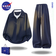 NASA BASE官方潮牌衛衣套裝男秋冬季休閑運動(dòng)寬松假兩件上衣褲子情侶兩件套 2232藏青+1901藏青（春秋款） M （推薦體重90-115斤）
