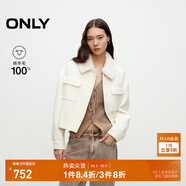 ONLY秋冬100%綿羊毛純色短款毛領(lǐng)毛呢大衣女|12434T004 A43 奶油白色 XS (155) 76A