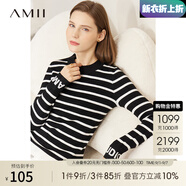 AMII開(kāi)學(xué)季換新裝冬季百搭修身撞色條紋袖口字母提花套頭針織毛衣女 黑白條 S 150/76A/X