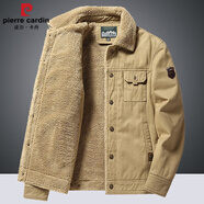 皮爾卡丹（pierre cardin）新款加絨毛領(lǐng)牛仔棉衣男冬季加厚保暖工裝夾克棉服大碼羊羔絨外套 卡其色 3166加絨款 M 90-110斤