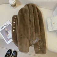 NYIG韓國咖色小個(gè)子貂絨短外套女秋冬新款皮毛一體設計感休閑氣質(zhì)上衣 咖色 S 105斤以下