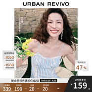 UR【鐘楚曦同款】2025夏季新款女裝波嬉風(fēng)蕾絲條連衣裙UYL750037 藍色條紋 M