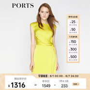 PORTS寶姿春夏女裝不對稱綁帶裝飾連衣裙ALL8D022KWB008 橄欖黃 XS (2)