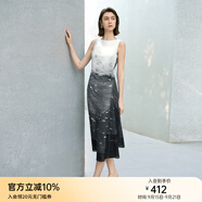 顏域撞色拼接夏季連衣裙女2025新款高級感獨特設計感過(guò)膝氣質(zhì)長(cháng)裙 黑白花 S