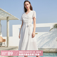 Olrain歐芮兒夏裝短袖V領(lǐng)波點(diǎn)連衣裙女中長(cháng)款蛋糕裙很仙小眾裙子 白色 M