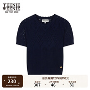 Teenie Weenie小熊春夏鏤空鉤花泡泡袖套頭短款時(shí)髦毛衣針織衫女裝 藏青色 S 160