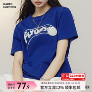 馬登克萊因藍(lán)短袖T恤女夏季純棉棒球衫羅紋圓領(lǐng)寬松休閑上衣 藍(lán)色 馬登工裝 L