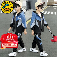 G.DUCKKIDS童裝男童秋裝套裝兒童服裝春秋季運(yùn)動套裝中大童風(fēng)衣外套男孩衣服 藍(lán)色兩件套qeegqcg 140 尺碼9~10歲【130-140cm】