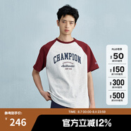Champion【王俊凱同款】冠軍短袖插肩袖情侶款25夏季新款復(fù)古純棉T恤 紅色拼接 M