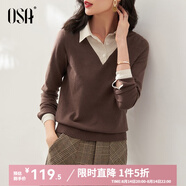 歐莎（OSA）小香風假兩件黑色針織衫女外穿春秋季2025年新款打底上衣 咖啡色A S
