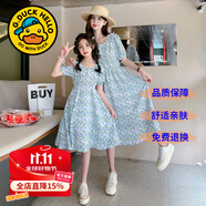 G.DUCKKIDS童裝親子裝夏裝女童連衣裙夏季母女裝女大童裙子夏天海邊度假長(zhǎng)裙 碎花藍(lán)色 150 尺碼11~12歲【140-150cm】