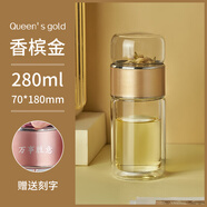 雅非奇茶水分離泡茶杯辦公室雙層玻璃水杯子女新款2022高顏值仙女花茶杯 升級(jí)加厚-香檳金280ml【破一賠二
