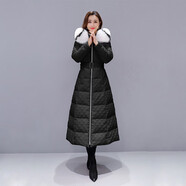 毅珊羽絨服女長款2025年新款女大狐貍真毛領過膝白鴨絨冬天外套 黑色+黑白拼接真狐貍毛領 M