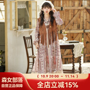 森女部落原創(chuàng)波西米亞云南度假風(fēng)印花連衣裙新款秋冬女裝 馬甲（單件） 單件 L