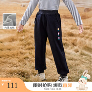 茵曼（INMAN）加絨女童束腳休閑褲2024冬新款兒童長(cháng)褲防寒保暖衛褲中大童運動(dòng)褲 黑色-F3834113 150